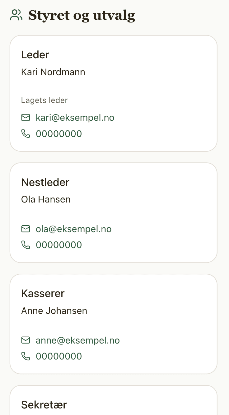 Styret og utvalg med kontaktinformasjon